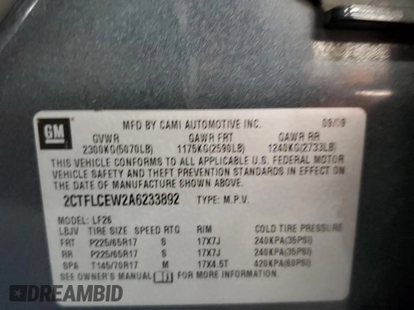 2010 GMC Terrain SLE-1 with VIN 2CTFLCEW2A6233892, listed as a Copart auction lot 84398594 with 145,837 mi miles and Salvage Title. Bid and sale history available at carsss.com. Image 13.