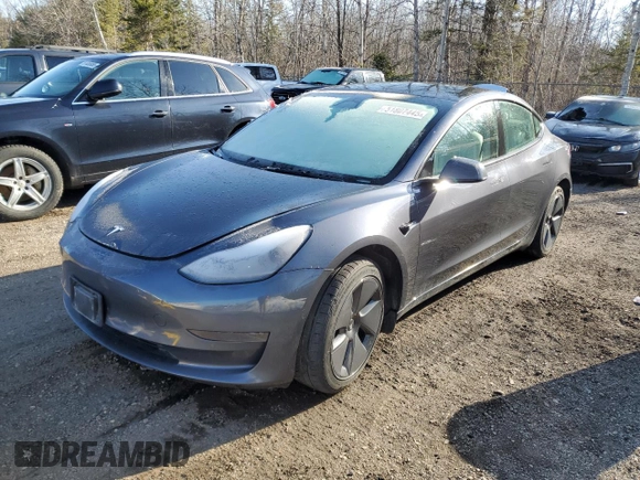 2022 Tesla Model 3 with VIN 5YJ3E1EA1NF255125, listed as a Copart auction lot 51807445 with 79,007 mi miles and Salvage Title. Bid and sale history available at carsss.com. Image 1.