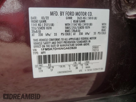 2022 Ford Explorer XLT with VIN 1FMSK7DH6NGA63920, listed as a Copart auction lot 51870815 with 30,619 mi miles and Salvage Title. Bid and sale history available at carsss.com. Image 13.
