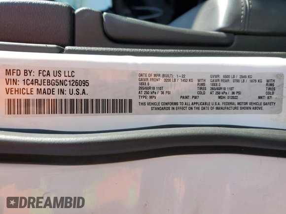 2022 Jeep Grand Cherokee WK Limited with VIN 1C4RJEBG5NC126095, listed as a Copart auction lot 81548584 with 73,055 mi miles and Salvage Title. Bid and sale history available at carsss.com. Image 15.