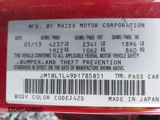2013 Mazda 3 Mazdaspeed3 Touring with VIN JM1BL1L49D1785851, listed as a IAAI auction lot 41691825 with 148,448 mi miles and . Bid and sale history available at DreamBid. Image 9.
