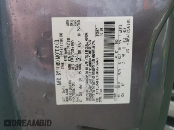 2011 Ford Ranger XLT с VIN 1FTLR4FE7BPA70943, выставлен на аукционе Copart как лот 57523295 с пробегом 107 718 миль миль и Списание • Salvage title. История ставок и продаж доступна на DreamBid. Изображение 12.