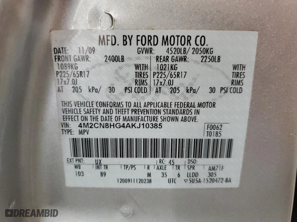2010 Mercury Mariner Premier with VIN 4M2CN8HG4AKJ10385, listed as a Copart auction lot 70435004 with 133,615 mi miles and Salvage Title. Bid and sale history available at carsss.com. Image 14.