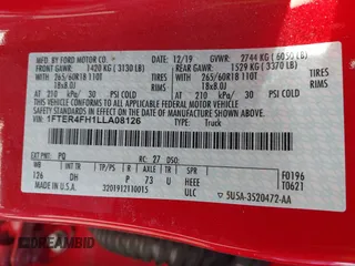 2020 Ford Ranger XL with VIN 1FTER4FH1LLA08126, listed as a IAAI auction lot 41575601 with 1 mi miles. Bid and sale history available at carsss.com. Image 9.