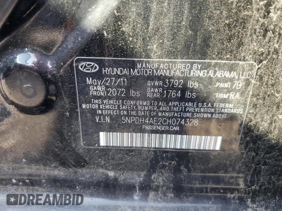 2012 Hyundai Elantra GLS with VIN 5NPDH4AE2CH074328, listed as a Copart auction lot 66679905 with 167,703 mi miles and Clean title. Bid and sale history available at DreamBid. Image 12.