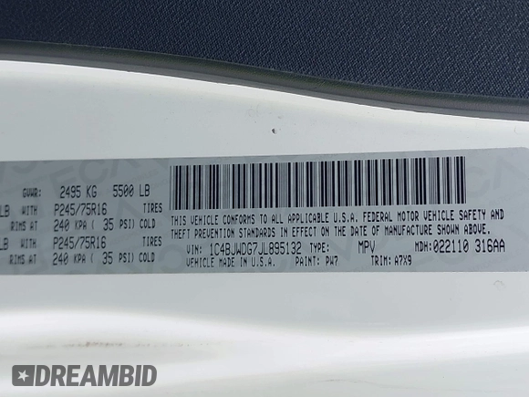 2018 Jeep Wrangler Unlimited Sport S with VIN 1C4BJWDG7JL895132, listed as a IAAI auction lot 42435993 with 71,394 mi miles and . Bid and sale history available at DreamBid. Image 9.