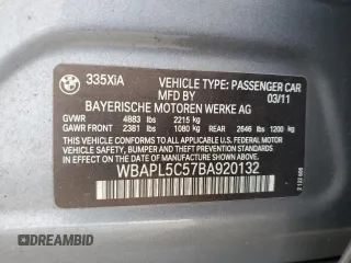 2011 BMW 3 Series 335i xDrive with VIN WBAPL5C57BA920132, listed as a Copart auction lot 61414035 with 94,215 mi miles and Clean title. Bid and sale history available at DreamBid. Image 12.