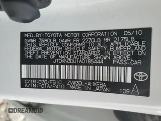 2010 Toyota Prius II with VIN JTDKN3DU1A0185444, listed as a Copart auction lot 53833065 with 253,684 mi miles and Salvage Title. Bid and sale history available at carsss.com. Image 13.