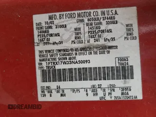 2003 Ford F-150 XL with VIN 1FTRX17W33NA50093, listed as a Copart auction lot 49335885 with 0 mi miles and Non Repairable. Bid and sale history available at carsss.com. Image 12.
