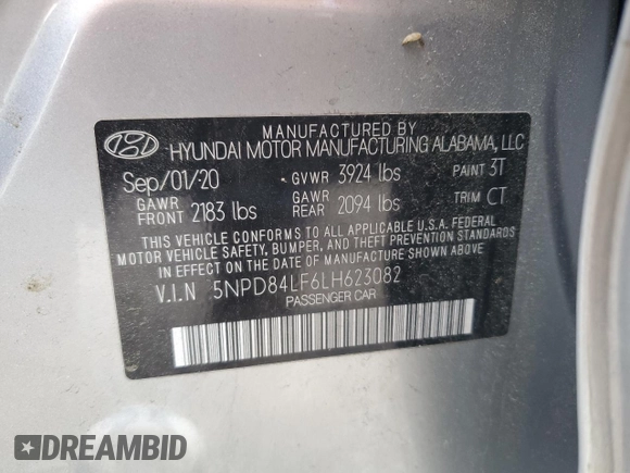 2020 Hyundai Elantra SEL z VIN 5NPD84LF6LH623082, wystawiony jako Copart lot #52779075 z przebiegiem Nie podano mil oraz Szkoda całkowita • Salvage title. Historia ofert i sprzedaży dostępna na DreamBid. Obrazek 13.