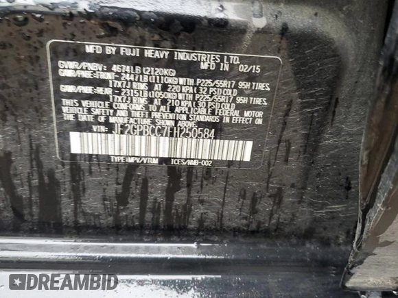 2015 Subaru Crosstrek with VIN JF2GPBCC7FH250584, listed as a Copart auction lot 81724814 with 87,230 mi miles and Non repairable. Bid and sale history available at DreamBid. Image 13.