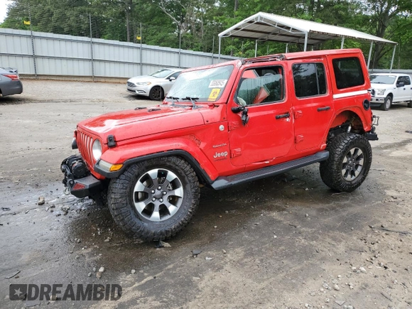2018 Jeep Wrangler Unlimited Sahara with VIN 1C4HJXEG9JW146717, listed as a Copart auction lot 55062845 with 148,844 mi miles and Salvage title. Bid and sale history available at DreamBid. Image 1.