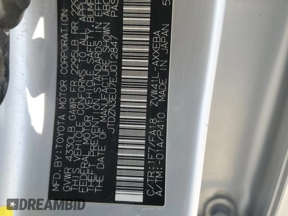 2014 Toyota Prius Two with VIN JTDZN3EU7EJ012847, listed as a Copart auction lot 61096185 with 213,991 mi miles and Salvage title. Bid and sale history available at DreamBid. Image 13.