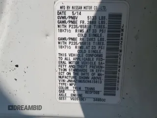 2014 Nissan Murano SV with VIN JN8AZ1MU5EW415613, listed as a Copart auction lot 75419704 with 0 mi miles and Salvage Title. Bid and sale history available at carsss.com. Image 14.