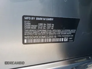 2021 BMW M8 Competition z VIN WBSGV0C03MCG35516, wystawiony jako Copart lot #84032584 z przebiegiem Nie podano mil oraz Nie do naprawy. Historia ofert i sprzedaży dostępna na DreamBid. Obrazek 12.