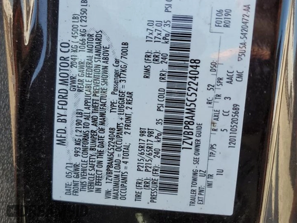 2012 Ford Mustang V6 Premium with VIN 1ZVBP8AM5C5224048, listed as a Copart auction lot 53483965 with 54,510 mi miles and Salvage Title. Bid and sale history available at carsss.com. Image 14.