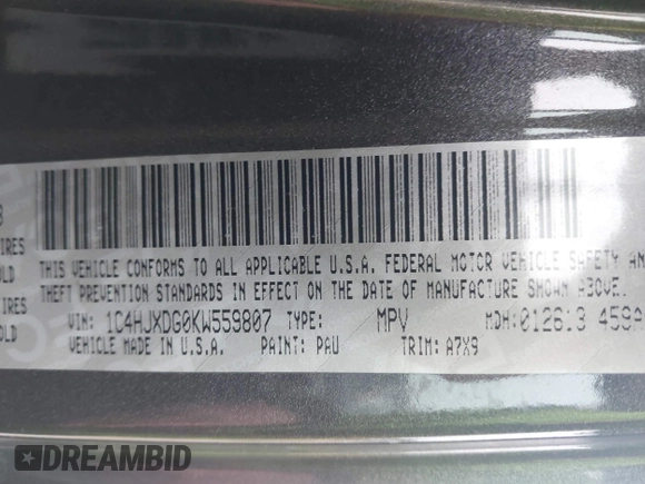 2019 Jeep Wrangler Unlimited Sport Altitude with VIN 1C4HJXDG0KW559807, listed as a IAAI auction lot 41790082 with 34,221 mi miles and . Bid and sale history available at DreamBid. Image 9.