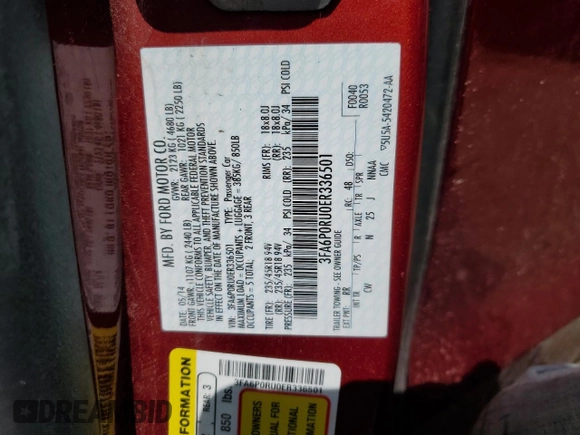 2014 Ford Fusion Titanium Hybrid with VIN 3FA6P0RU0ER336501, listed as a Copart auction lot 55223855 with 194,173 mi miles and Clean Title. Bid and sale history available at carsss.com. Image 13.