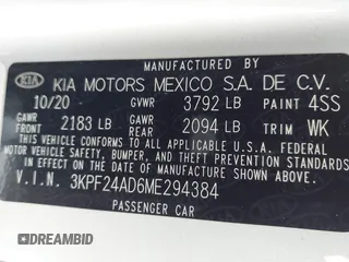 2021 Kia Forte LXS with VIN 3KPF24AD6ME294384, listed as a IAAI auction lot 41215191 with 146,115 mi miles. Bid and sale history available at carsss.com. Image 9.