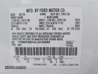2020 Ford Explorer with VIN 1FMSK8BH3LGC46889, listed as a IAAI auction lot 41661584 with 77,543 mi miles. Bid and sale history available at carsss.com. Image 9.
