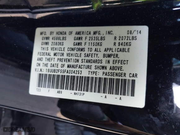2015 Acura TLX V6 Tech with VIN 19UUB2F55FA004253, listed as a IAAI auction lot 41524795 with NaN miles. Bid and sale history available at carsss.com. Image 9.