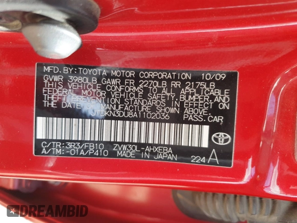 2010 Toyota Prius II z VIN JTDKN3DU8A1102036, wystawiony jako Copart lot #55313755 z przebiegiem 235 349 mil mil oraz Czysty tytuł • Clean title. Historia ofert i sprzedaży dostępna na DreamBid. Obrazek 12.