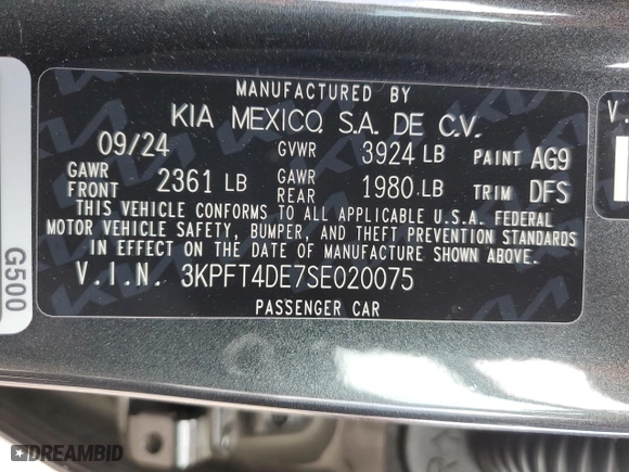 2025 Kia K4 LXS with VIN 3KPFT4DE7SE020075, listed as a Copart auction lot 85582214 with 4,393 mi miles and Clean Title. Bid and sale history available at carsss.com. Image 13.