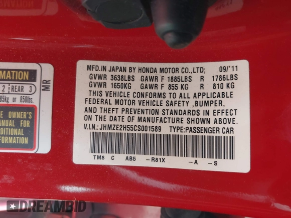 2012 Honda Insight LX с VIN JHMZE2H55CS001589, выставлен на аукционе IAAI как лот 42297412 с пробегом 140 000 миль миль и . История ставок и продаж доступна на DreamBid. Изображение 9.