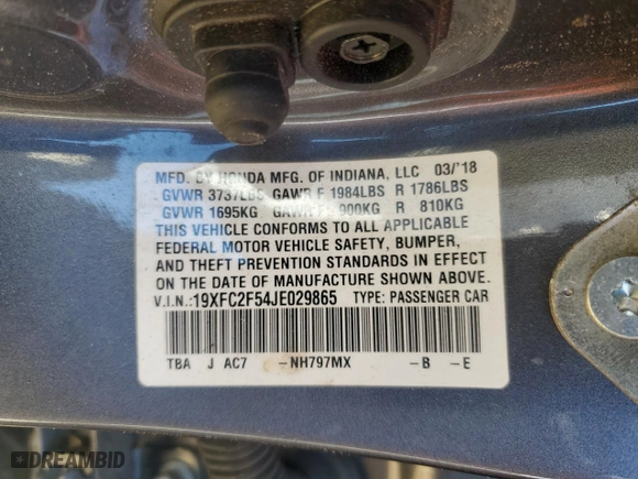 2018 Honda Civic Sedan LX with VIN 19XFC2F54JE029865, listed as a Copart auction lot 47964865 with 0 mi miles and Salvage Title. Bid and sale history available at carsss.com. Image 13.