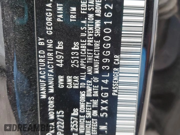 2016 Kia Optima LX with VIN 5XXGT4L39GG001627, listed as a Copart auction lot 51493415 with Not Provided miles and Salvage Title. Bid and sale history available at carsss.com. Image 14.