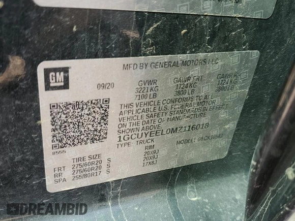 2021 Chevrolet Silverado 1500 RST with VIN 1GCUYEEL0MZ116018, listed as a Copart auction lot 52501555 with Not Provided miles and Salvage Title. Bid and sale history available at DreamBid. Image 14.