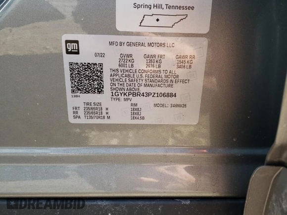 2023 Cadillac XT6 AWD Luxury with VIN 1GYKPBR43PZ106884, listed as a Copart auction lot 45300875 with 37,334 mi miles and Salvage Title. Bid and sale history available at carsss.com. Image 15.