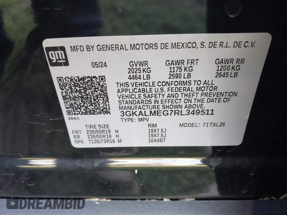 2024 GMC Terrain SLE z VIN 3GKALMEG7RL349511, wystawiony jako IAAI lot #41949087 z przebiegiem 8 574 mil mil oraz . Historia ofert i sprzedaży dostępna na DreamBid. Obrazek 9.
