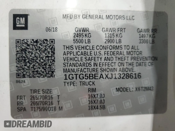 2018 GMC Canyon 2WD with VIN 1GTG5BEAXJ1328616, listed as a Copart auction lot 87008144 with 92,603 mi miles and Salvage Title. Bid and sale history available at carsss.com. Image 12.