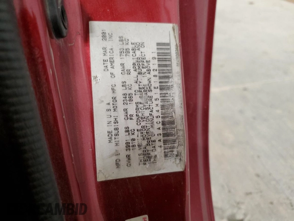 2001 Mitsubishi Eclipse with VIN 4A3AC54H51E182191, listed as a Copart auction lot 82140394 with 160,295 mi miles and Salvage Title. Bid and sale history available at DreamBid. Image 12.