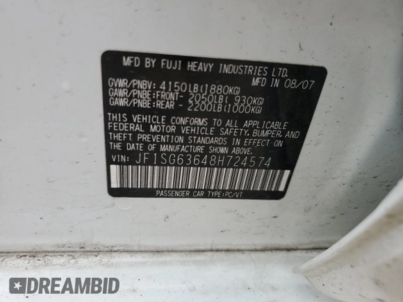 2008 Subaru Forester X с VIN JF1SG63648H724574, выставлен на аукционе Copart как лот 57902805 с пробегом 177 164 миль миль и Списание • Salvage title. История ставок и продаж доступна на DreamBid. Изображение 13.