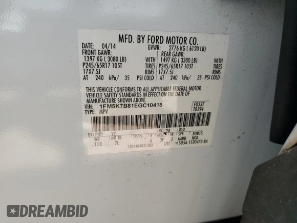 2014 Ford Explorer with VIN 1FM5K7B81EGC10418, listed as a Copart auction lot 54250515 with 187,898 mi miles and Clean Title. Bid and sale history available at DreamBid. Image 13.