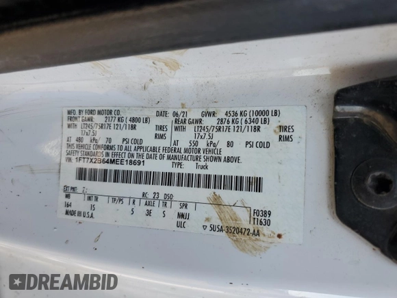 2021 Ford Super Duty F-250 SRW XL with VIN 1FT7X2B64MEE18691, listed as a Copart auction lot 80460914 with 81,101 mi miles and Salvage Title. Bid and sale history available at carsss.com. Image 12.