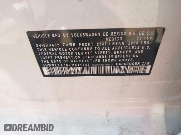 2014 Volkswagen Jetta TDI with VIN 3VWPL7AJ0EM611346, listed as a IAAI auction lot 42533049 with 131,929 mi miles and . Bid and sale history available at DreamBid. Image 9.