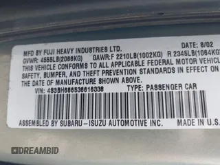 2003 Subaru Legacy Outback Limited с VIN 4S3BH686536616338, выставлен на аукционе IAAI как лот 41458122 с пробегом 144 624 миль миль и . История ставок и продаж доступна на DreamBid. Изображение 9.
