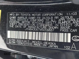 2004 Lexus ES 330 with VIN JTHBA30G745016837, listed as a IAAI auction lot 42156949 with 138,118 mi miles. Bid and sale history available at carsss.com. Image 9.