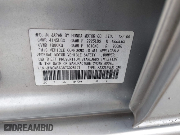 2007 Honda Accord LX SE с VIN JHMCM56387C025171, выставлен на аукционе IAAI как лот 42424780 с пробегом 228 211 миль миль и . История ставок и продаж доступна на DreamBid. Изображение 9.