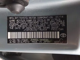 2014 Toyota Prius Four with VIN JTDKN3DU5E1782404, listed as a IAAI auction lot 41590677 with 89,465 mi miles. Bid and sale history available at carsss.com. Image 9.