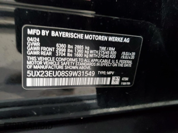 2025 BMW X5 xDrive40i with VIN 5UX23EU08S9W31549, listed as a Copart auction lot 49848545 with 0 mi miles and Salvage Title. Bid and sale history available at carsss.com. Image 13.
