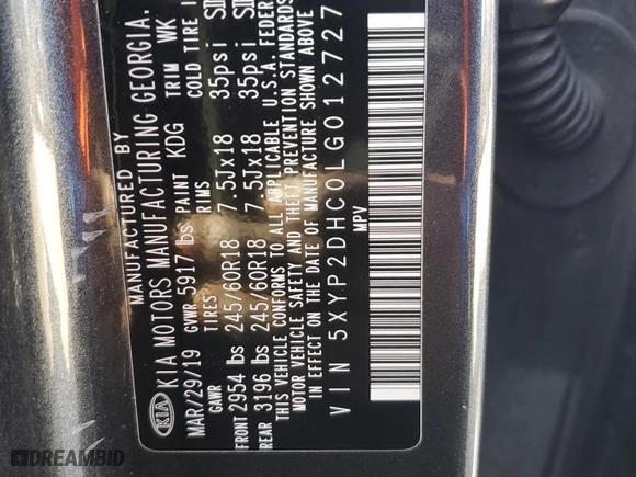 2020 Kia Telluride LX with VIN 5XYP2DHC0LG012727, listed as a Copart auction lot 83463644 with NaN miles and Salvage Title. Bid and sale history available at carsss.com. Image 15.