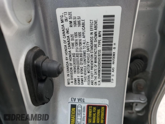2013 Honda CR-V LX with VIN 2HKRM3H3XDH518735, listed as a Copart auction lot 44127675 with 194,593 mi miles and Clean Title. Bid and sale history available at carsss.com. Image 15.