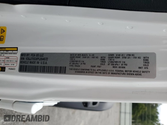 2023 Jeep Gladiator Mojave z VIN 1C6JJTEGXPL554672, wystawiony jako Copart lot #71845334 z przebiegiem 15 871 mil mil oraz Szkoda całkowita • Salvage title. Historia ofert i sprzedaży dostępna na DreamBid. Obrazek 14.