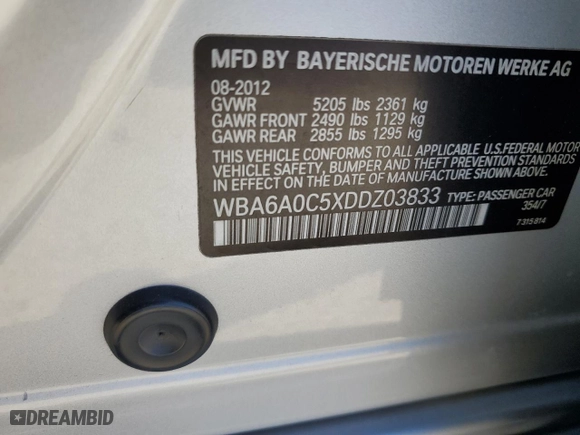 2013 BMW 6 Series 640i with VIN WBA6A0C5XDDZ03833, listed as a Copart auction lot 73165704 with 77,471 mi miles and Salvage Title. Bid and sale history available at carsss.com. Image 12.