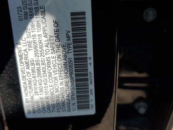 2023 Honda Pilot EX-L 7 Passenger with VIN 5FNYG1H59PB008291, listed as a Copart auction lot 70419474 with 24,043 mi miles and Salvage Title. Bid and sale history available at carsss.com. Image 13.