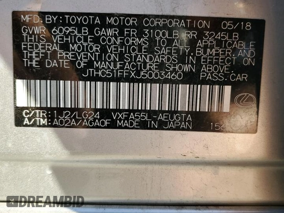 2018 Lexus LS 500 with VIN JTHC51FFXJ5003460, listed as a Copart auction lot 53614785 with 156,282 mi miles and Clean title. Bid and sale history available at DreamBid. Image 13.